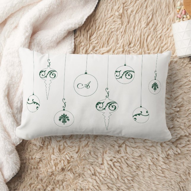 Winter Green Monogram Bauble Ornaments Christmas  Lumbar Pillow (Blanket)