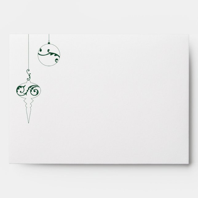 Winter Green Monogram Christmas Bauble Holiday Envelope (Front)