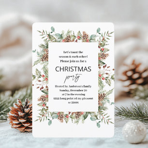 Winter Green Pine Cone Frame Christmas Invitation