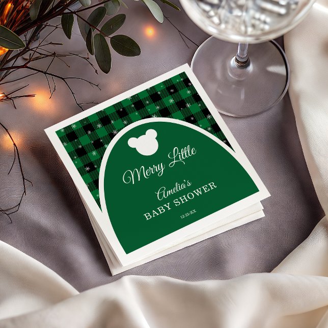 Winter Green Plaid Merry Little Baby Shower Napkins (Creator Uploaded)