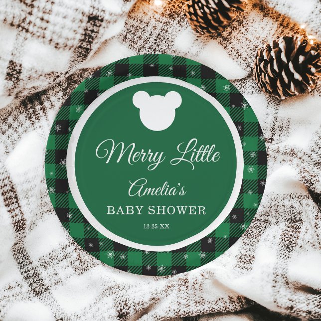 Winter Green Plaid Merry Little Baby Shower Paper Plates (Creator Uploaded)