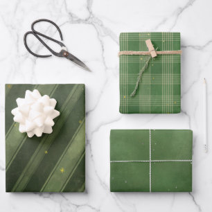 Winter Green Plaid, Stripe and Solid Wrapping Paper Sheets