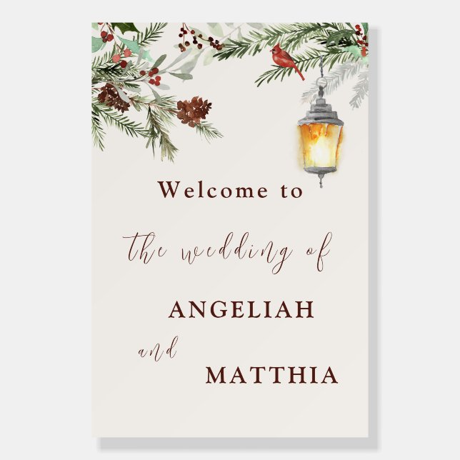 Winter Green Red Cardinal Berries Holiday Wedding  Foam Board (Front)