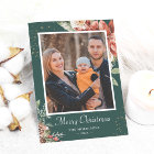 Winter Green Red Floral Merry Christmas Photo