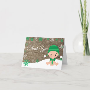 Winter Green Snowflake Baby Burlap Thank You Card