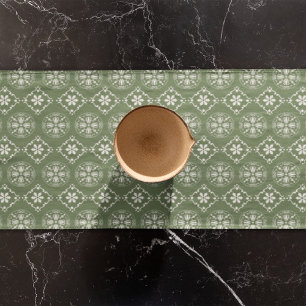 Winter Green Snowflake Pattern Holiday Short Table Runner