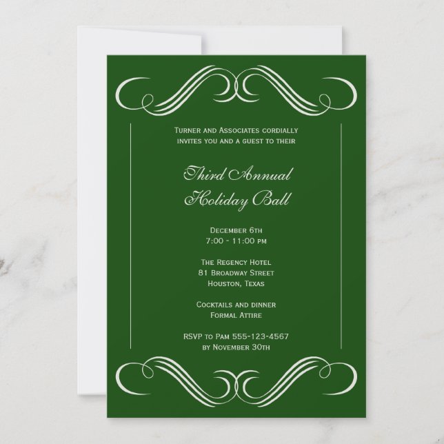 Winter green symphony flourish corporate event par invitation (Front)