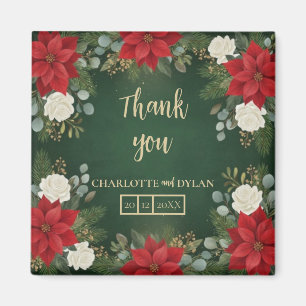 Winter Green Velvet Christmas Floral Wedding Favor Magnet