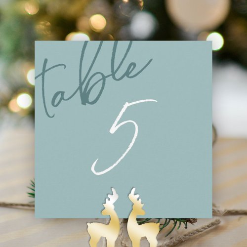 Winter Green Wedding Table Number Card