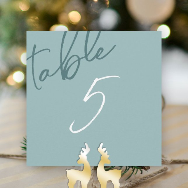 Winter Green, Wedding Table Number Card (light green winter wedding table number signage elegant script calligraphy simple wedding sign green)
