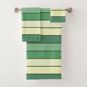 Winter Green Yellow Stripes On Watercolor Paper Bath Towel Set