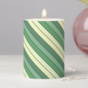 Winter Green Yellow Stripes On Watercolor Paper Pillar Candle