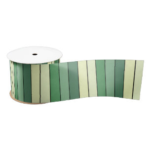Winter Green Yellow Stripes On Watercolor Paper Satin Ribbon