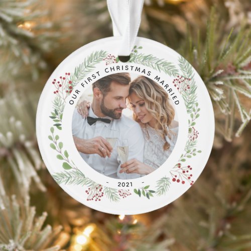 Winter greenery 1st Christmas Married ornament