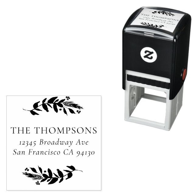 Winter Greenery Address Self Inking Rubber Stamp (In Situ)