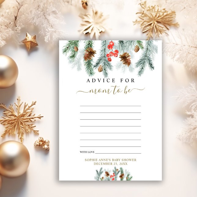 Winter Greenery Advice For Mom Baby Shower Enclosure Card (Creator Uploaded)