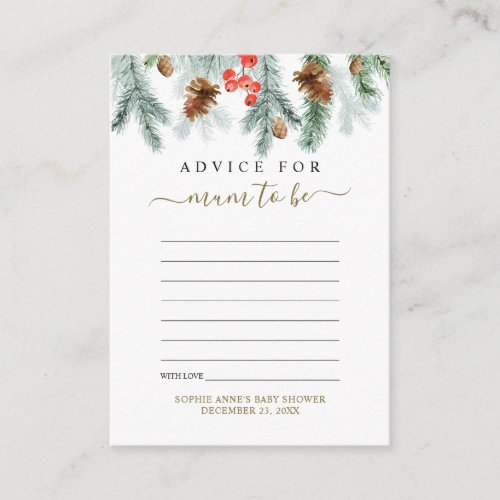 Winter Greenery Advice For Mum Baby Shower Enclosure Card