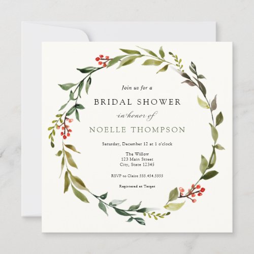Winter Greenery and Holly Bridal Shower Invitation