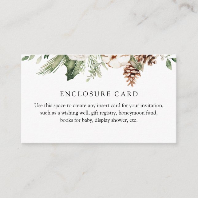 Winter Greenery and Pinecone Custom Enclosure Card (Front)