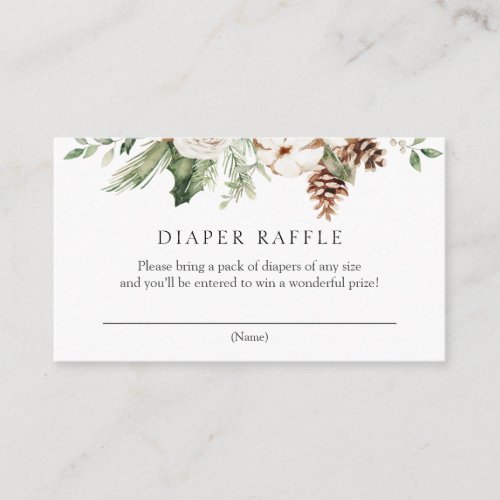 Winter Greenery and Pinecones Diaper Raffle Enclosure Card