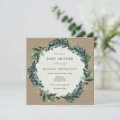 Winter Greenery and Plaid Baby Shower Invitation (Standing Front)