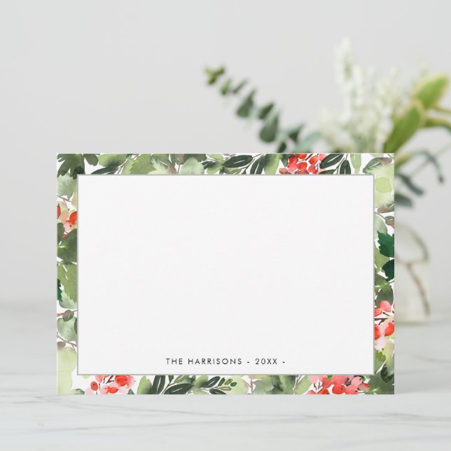 Winter Greenery and Red Berries Holiday Note Card (Standing Front)