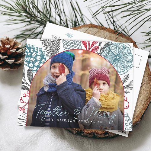 Winter Greenery Arch Frame Photo Holiday Postcard