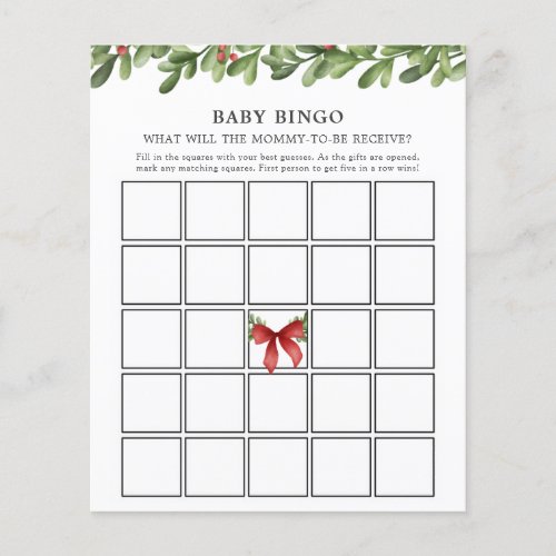 Winter Greenery Baby Bingo Game Card