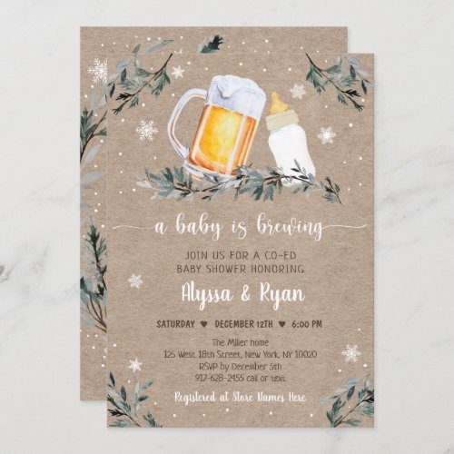 Winter Greenery Baby Is Brewing Baby Shower Invitation