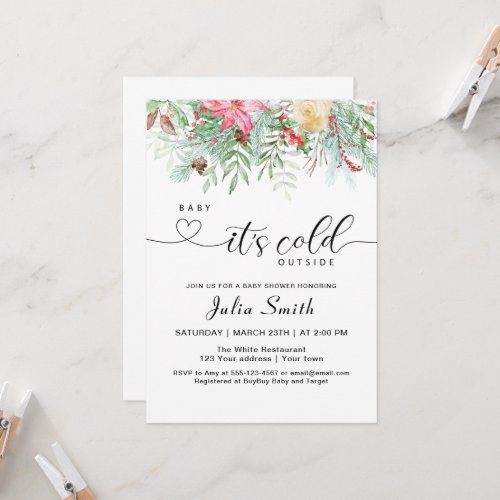 Winter Greenery Baby its Cold Outside Invitation