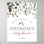 Winter Greenery Baby or Bridal Shower Welcome Sign<br><div class="desc">Beautiful winter elements including greenery,  pine cones and antlers.</div>