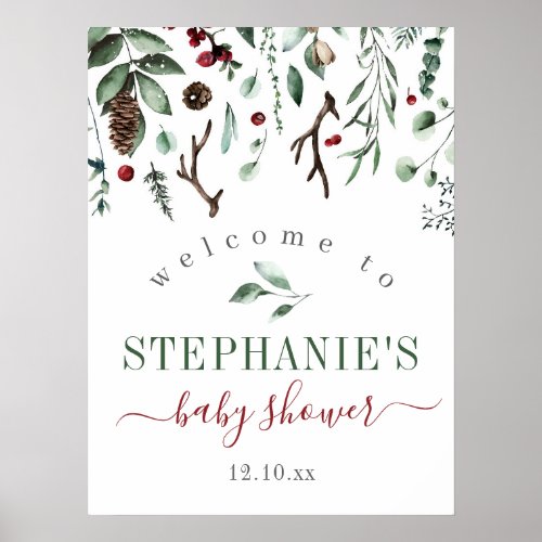 Winter Greenery Baby or Bridal Shower Welcome Sign