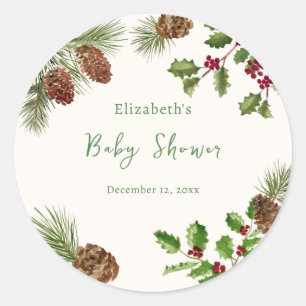 Winter Greenery Baby Shower Classic Round Sticker