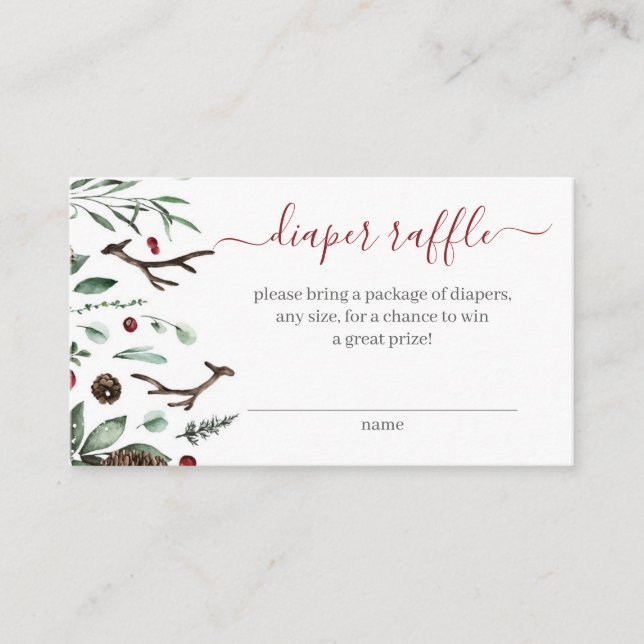 Winter Greenery Baby Shower Diaper Raffle  Enclosure Card (Front)