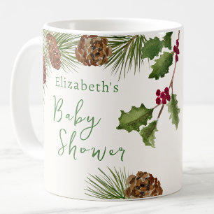 Winter Greenery Baby Shower Favor Mug