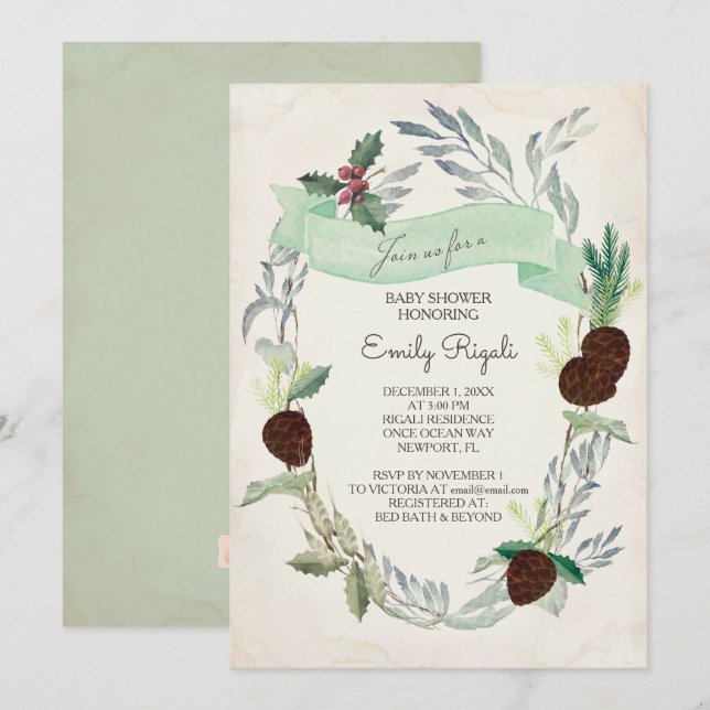 Winter Greenery Baby Shower Invitation (Front/Back)