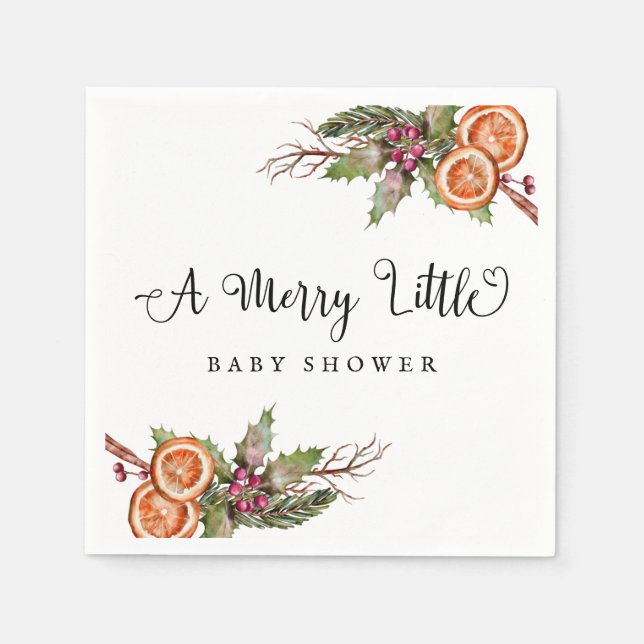 Winter Greenery Baby Shower Napkins (Front)