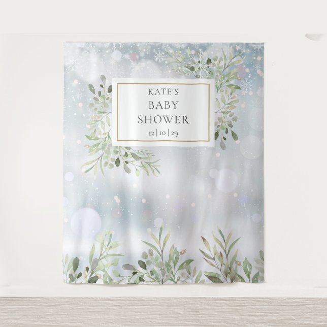 Winter Greenery Baby Shower Photo Booth Backdrop (Front)