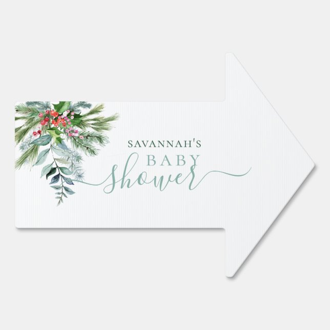 Winter Greenery Baby Shower Sign (Back)