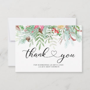 Winter Greenery baby shower thank you card