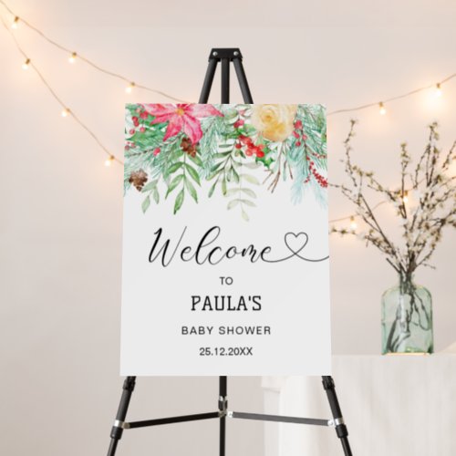 Winter Greenery baby shower welcome foam board