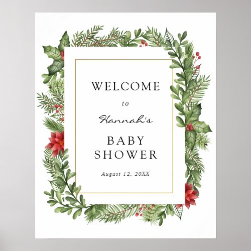 Winter Greenery Baby Shower Welcome Sign