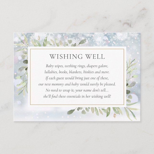 Winter Greenery Baby Shower Wishing Well Enclosure Card (Front)