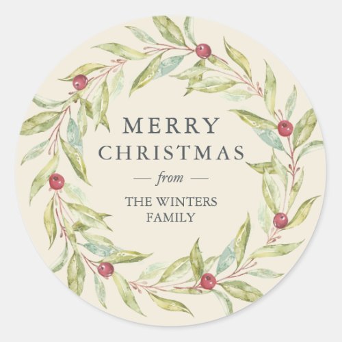 Winter Greenery Berries Wreath Christmas Antique Classic Round Sticker