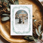 Winter Greenery Botanical Frame Photo Wedding Letterpress Photo Cards<br><div class="desc">Announce your celebration in elegant seasonal style with the Winter Greenery Botanical Frame Photo Wedding Letterpress Save the Date Photo Cards. Designed for winter weddings, Christmas engagements, Holiday season wedding announcements, this refined wedding save-the-date features an arch-shaped custom photo framed by delicate winter greenery illustrations. Letterpress design elements and typography...</div>