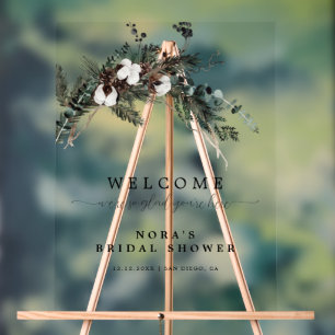 Winter Greenery Bouquet Bridal Shower Welcome Acrylic Sign