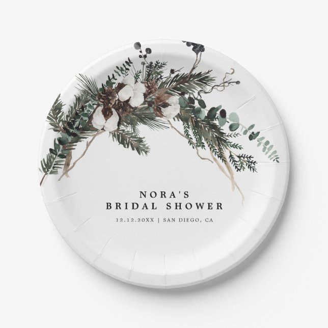 Winter Greenery Bouquet Paper Plates (Front)
