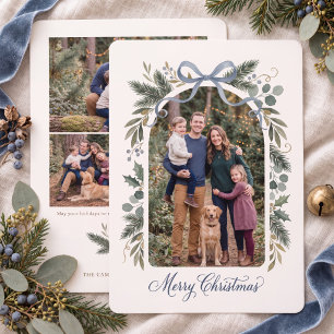 Winter Greenery Bow Christmas Photo Holiday Card