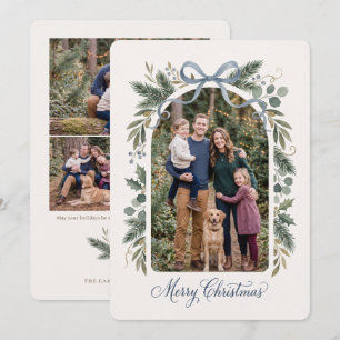 Winter Greenery Bow Christmas Photo Holiday Card