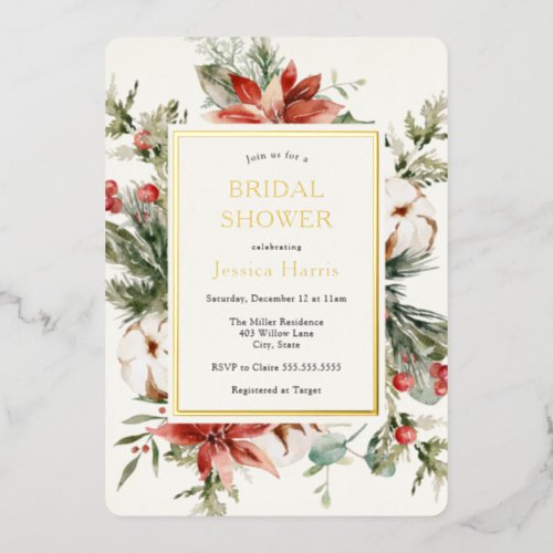 Winter Greenery Bridal Shower Foil Invitation